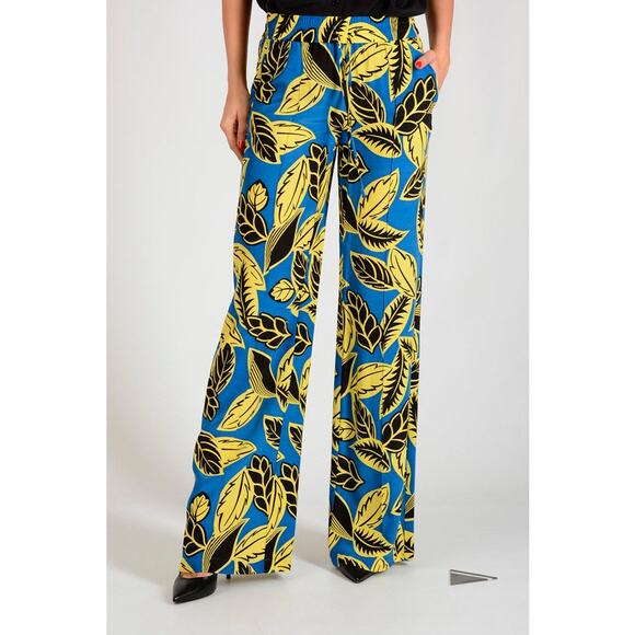 New MOSCHINO Boutique Leaf Pants $272 SIZE 6 Blue Elastic Drawstring Waist - Picture 1 of 6